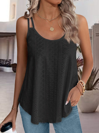 Shop Black Eyelet Scoop Neck Spaghetti Strap Cami - High-Quality U.S. Made Women’s Fashion with Free & Fast Shipping