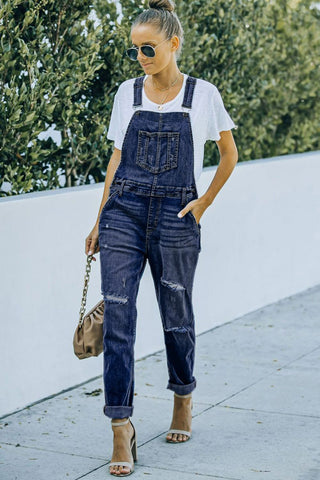 Shop Pocketed Distressed Denim Overalls - High-Quality U.S. Made Women’s Fashion with Free Fast Shipping