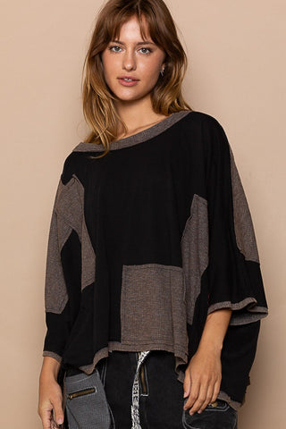 Shop Black POL Frayed Edge Patchwork Oversized T-Shirt - High-Quality U.S. Made Women’s Fashion with Free & Fast Shipping