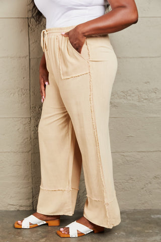 Shop HEYSON Love Me Full Size Mineral Wash Wide Leg Pants - High-Quality U.S. Made Women’s Fashion with Free & Fast Shipping