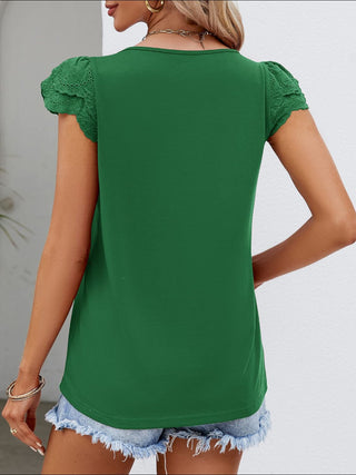 Shop Dark Green Ruffled Square Neck Cap Sleeve Blouse - High-Quality U.S. Made Women’s Fashion with Free & Fast Shipping