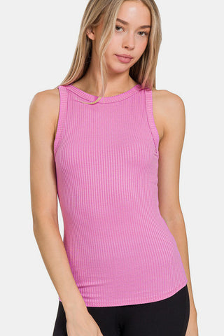 Shop Bright Mauve Zenana Ribbed Crew Neck Tank - High-Quality U.S. Made Women’s Fashion with Free & Fast Shipping