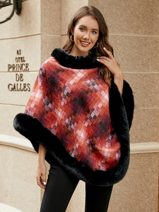 Shop Faux Fur Trim Poncho - High-Quality U.S. Made Women’s Fashion with Free Fast Shipping