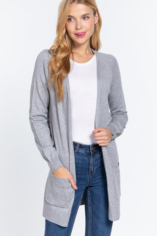 Shop Gray ACTIVE BASIC Open Front Long Sleeve Cardigan - High-Quality U.S. Made Women’s Fashion with Free & Fast Shipping