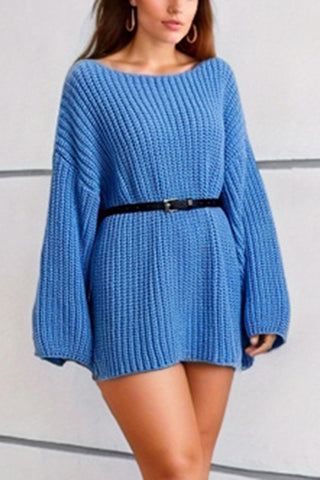 Shop Boat Neck Dropped Shoulder Mini Sweater Dress - High-Quality U.S. Made Women’s Fashion with Free & Fast Shipping