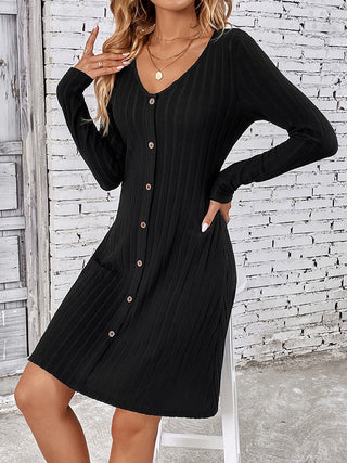 Shop V-Neck Long Sleeve Mini Dress - High-Quality U.S. Made Women’s Fashion with Free & Fast Shipping