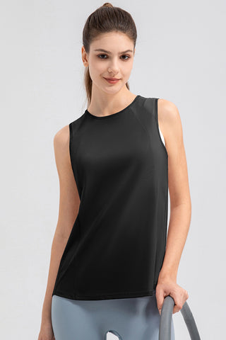 Shop Black Round Neck Wide strap Active Tank - High-Quality U.S. Made Women’s Fashion with Free & Fast Shipping