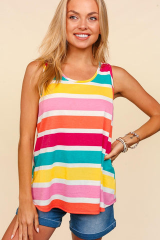 Shop Fuchsia Emerald Yellow Haptics Round Neck Striped Knit Tank - High-Quality U.S. Made Women’s Fashion with Free & Fast Shipping