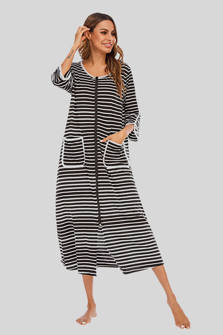 Shop Round Neck Three-Quarter Sleeve Midi Night Dress - High-Quality U.S. Made Women’s Fashion with Free Fast Shipping