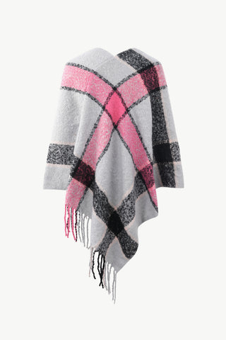 Shop Plaid Fringe Detail Poncho - High-Quality U.S. Made Women’s Fashion with Free & Fast Shipping