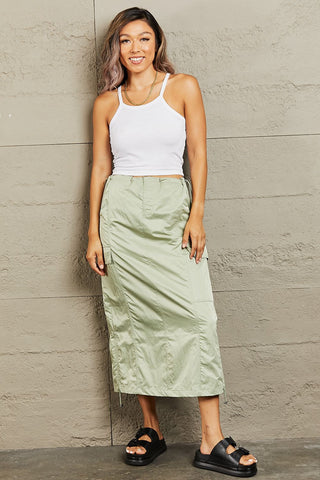 Shop HYFVE Just In Time High Waisted Cargo Midi Skirt - High-Quality U.S. Made Women’s Fashion with Free & Fast Shipping