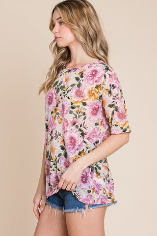 Shop BOMBOM Floral Round Neck T-Shirt - High-Quality U.S. Made Women’s Fashion with Free & Fast Shipping