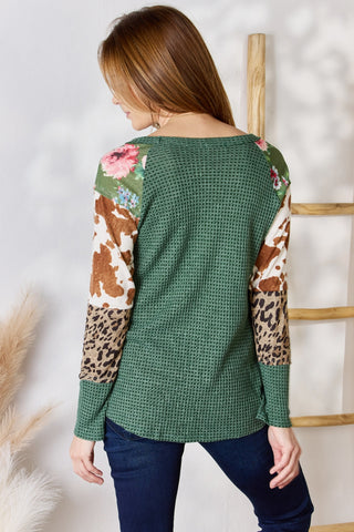 Shop Hailey & Co Full Size Waffle-Knit Leopard Blouse - High-Quality U.S. Made Women’s Fashion with Free & Fast Shipping