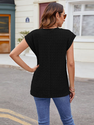 Shop Textured Round Neck Cap Sleeve T-Shirt - High-Quality U.S. Made Women’s Fashion with Free & Fast Shipping