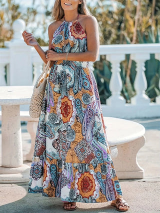 Shop Printed Halter Neck Maxi Dress - High-Quality U.S. Made Women’s Fashion with Free Fast Shipping