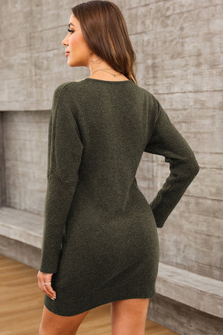 Shop V-Neck Long Sleeve Mini Sweater Dress - High-Quality U.S. Made Women’s Fashion with Free & Fast Shipping