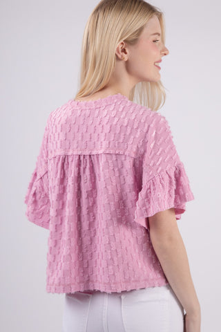 Shop VERY J Full Size Texture Ruffle Short Sleeve Top - High-Quality U.S. Made Women’s Fashion with Free & Fast Shipping