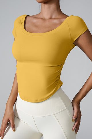 Shop Mustard Round Neck Short Sleeve Active T-Shirt - High-Quality U.S. Made Women’s Fashion with Free & Fast Shipping