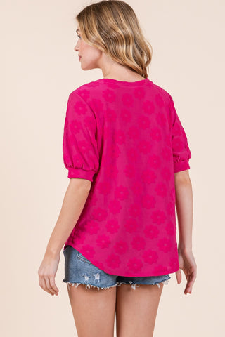 Shop BOMBOM Textured Floral Pattern Top - High-Quality U.S. Made Women’s Fashion with Free & Fast Shipping