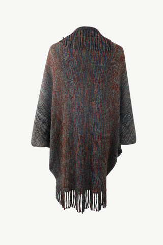 Shop Multicolored Fringe Trim Poncho - High-Quality U.S. Made Women’s Fashion with Free Fast Shipping