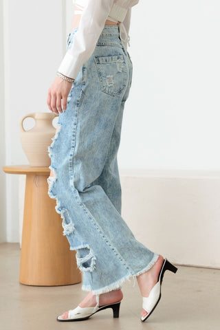 Shop Litz La Distressed Frayed Hem Flare Jeans - High-Quality U.S. Made Women’s Fashion with Free & Fast Shipping