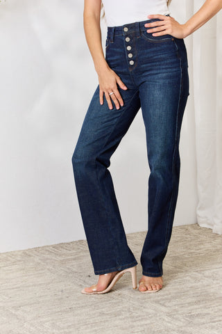 Shop Judy Blue Full Size Button-Fly Straight Jeans - High-Quality U.S. Made Women’s Fashion with Free & Fast Shipping