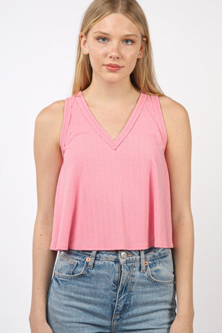 Shop Pink VERY J V-Neck Knit Swing Cropped Tank - High-Quality U.S. Made Women’s Fashion with Free & Fast Shipping