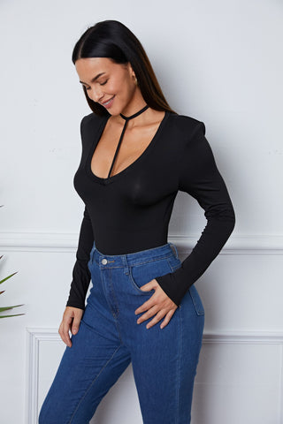 Shop Scoop Neck Long Sleeve Bodysuit - High-Quality U.S. Made Women’s Fashion with Free & Fast Shipping