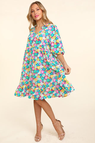 Shop Haptics Bubble Sleeve Floral Ruffled Dress - High-Quality U.S. Made Women’s Fashion with Free & Fast Shipping