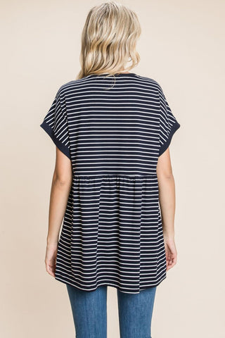 Shop Cotton Bleu by Nu Label Striped Button Front Baby Doll Top - High-Quality U.S. Made Women’s Fashion with Free & Fast Shipping