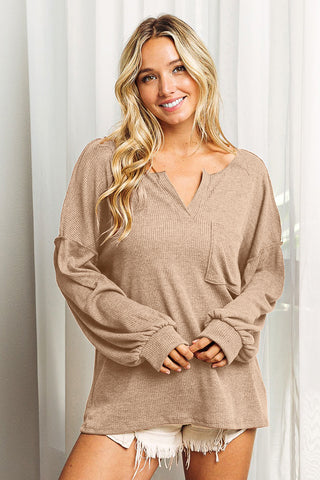 Shop BiBi Exposed Seam Long Sleeve Top - High-Quality U.S. Made Women’s Fashion with Free & Fast Shipping