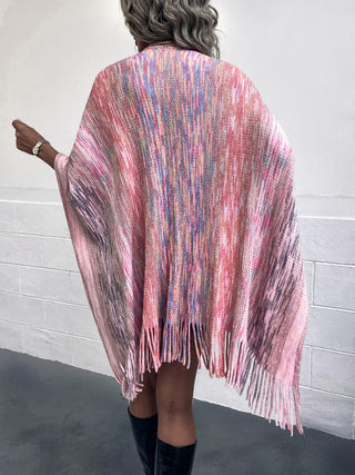 Shop Heathered Fringe Hem Poncho - High-Quality U.S. Made Women’s Fashion with Free Fast Shipping