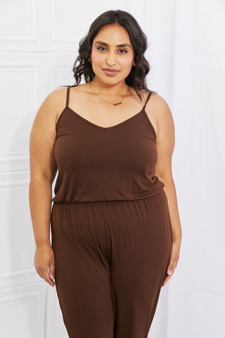 Shop Capella Comfy Casual Full Size Solid Elastic Waistband Jumpsuit in Chocolate - High-Quality U.S. Made Women’s Fashion with Free & Fast Shipping