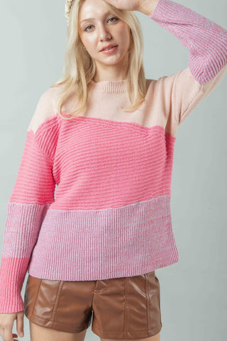 Shop PINK VERY J Color Block Long Sleeve Sweater - High-Quality U.S. Made Women’s Fashion with Free & Fast Shipping