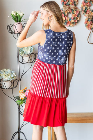 Shop Heimish Full Size US Flag Theme Contrast Tank Dress - High-Quality U.S. Made Women’s Fashion with Free & Fast Shipping