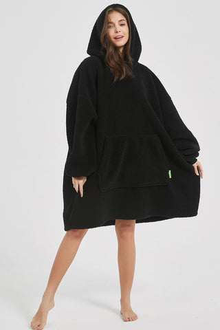 Shop Lantern Sleeve Oversized Hooded Fuzzy Lounge Dress - High-Quality U.S. Made Women’s Fashion with Free Fast Shipping