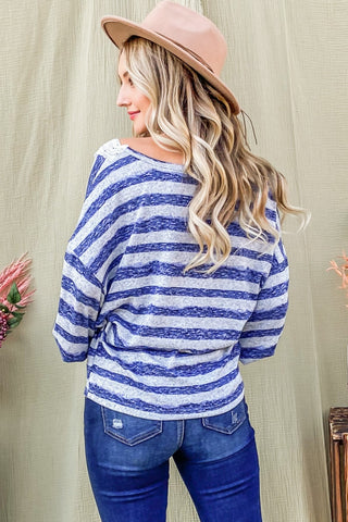 Shop And The Why Striped Lace Detail V Neck Top - High-Quality U.S. Made Women’s Fashion with Free & Fast Shipping