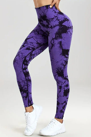 Shop Violet Printed High Waist Active Pants - High-Quality U.S. Made Women’s Fashion with Free & Fast Shipping