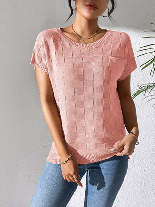 Shop Round Neck Short Sleeve Knit Top - High-Quality U.S. Made Women’s Fashion with Free & Fast Shipping