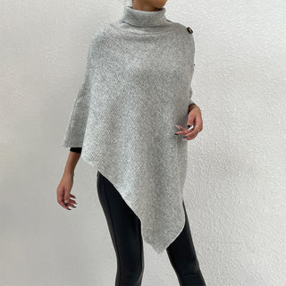 Shop Turtleneck Buttoned Poncho - High-Quality U.S. Made Women’s Fashion with Free Fast Shipping