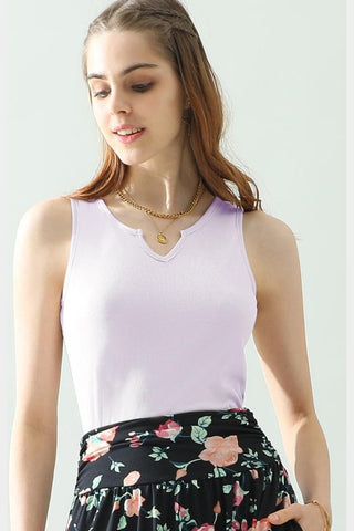 Shop Lavender Ninexis Notched Rib Knit Tank - High-Quality U.S. Made Women’s Fashion with Free & Fast Shipping