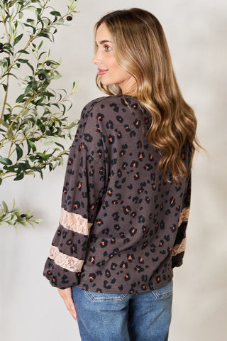 Shop Jade By Jane Full Size Leopard Lace Detail Blouse - High-Quality U.S. Made Women’s Fashion with Free & Fast Shipping