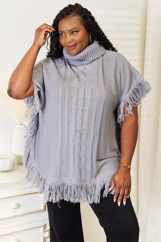 Shop Justin Taylor Turtle Neck Fringe Poncho - High-Quality U.S. Made Women’s Fashion with Free & Fast Shipping