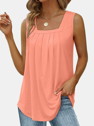 Shop Watermelon pink Ruched Square Neck Tank - High-Quality U.S. Made Women’s Fashion with Free & Fast Shipping