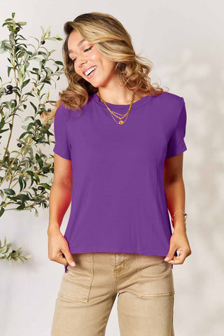 Shop Purple Basic Bae Full Size Round Neck Short Sleeve T-Shirt - High-Quality U.S. Made Women’s Fashion with Free & Fast Shipping