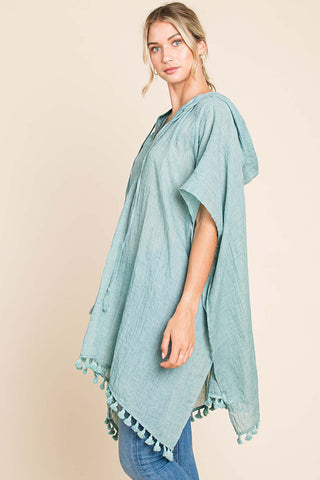 Shop Cotton Bleu by Nu Label Tassel Hem Hooded Cover Up - High-Quality U.S. Made Women’s Fashion with Free & Fast Shipping