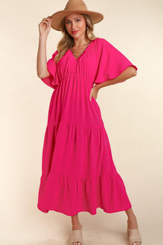 Shop Haptics Tiered Babydoll Maxi Dress with Side Pocket - High-Quality U.S. Made Women’s Fashion with Free & Fast Shipping