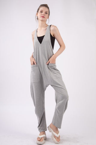 Shop VERY J Plunge Sleeveless Jumpsuit with Pockets - High-Quality U.S. Made Women’s Fashion with Free & Fast Shipping