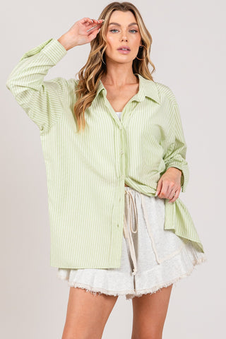 Shop SAGE + FIG Striped Button Up Long Sleeve Shirt - High-Quality U.S. Made Women’s Fashion with Free & Fast Shipping