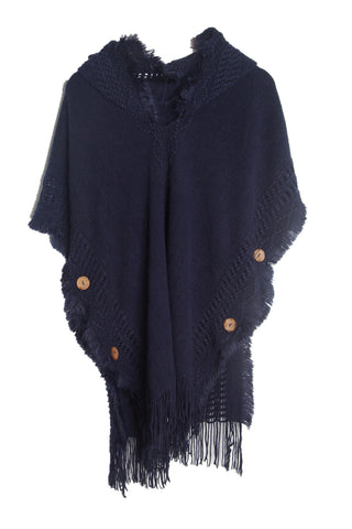 Shop Fringe Hem Hooded Poncho - High-Quality U.S. Made Women’s Fashion with Free Fast Shipping